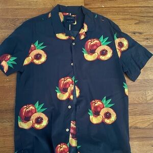 Navy Casual Button Down Shirt with Peaches